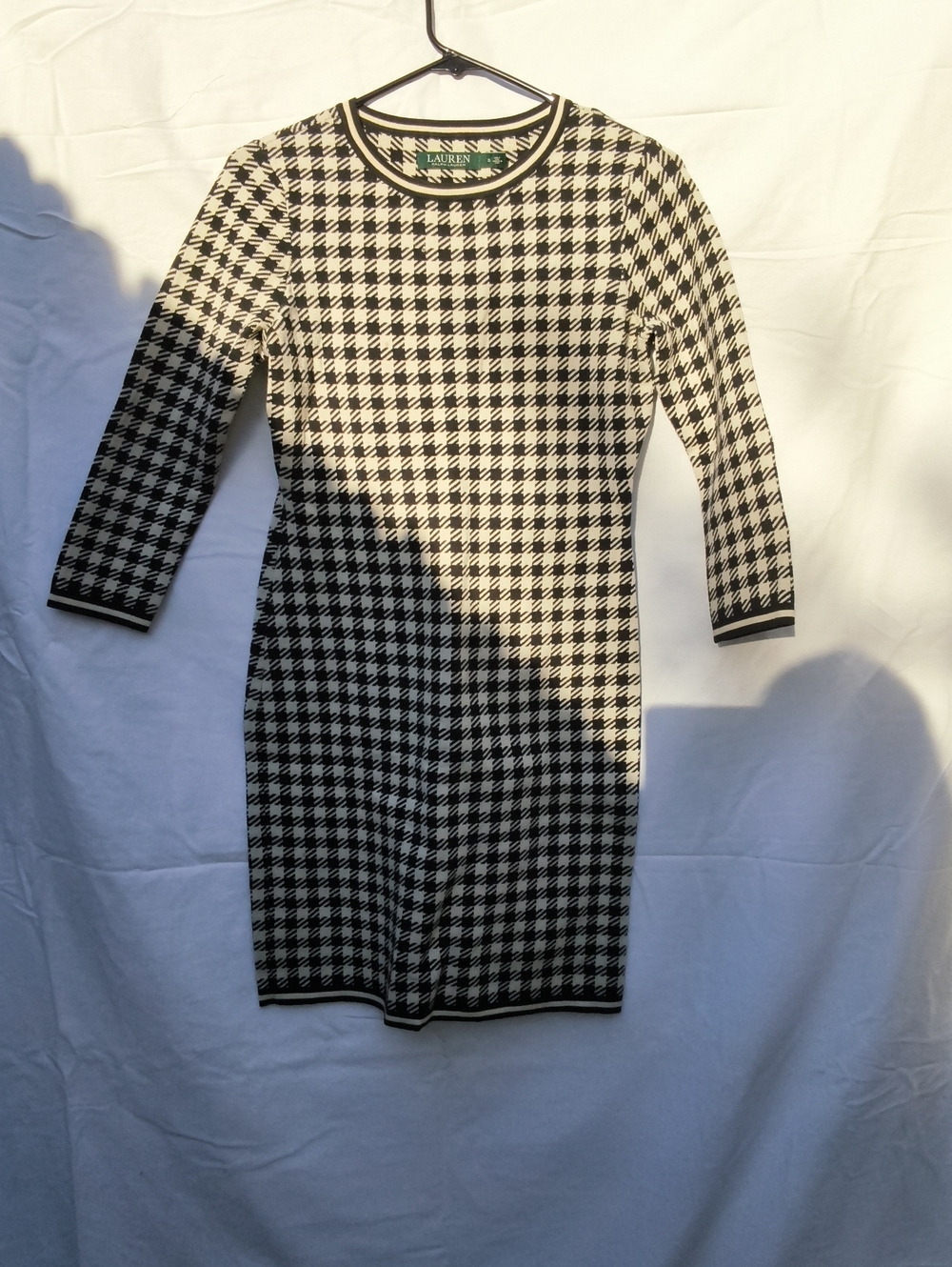 Ralph Lauren Black and White HoundstoothKnitSweater Midi Dress, Preppy,OldMoney
